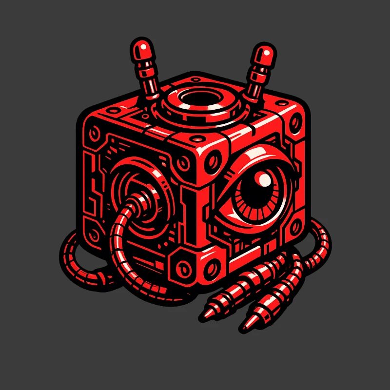 Red cube robot with eye
