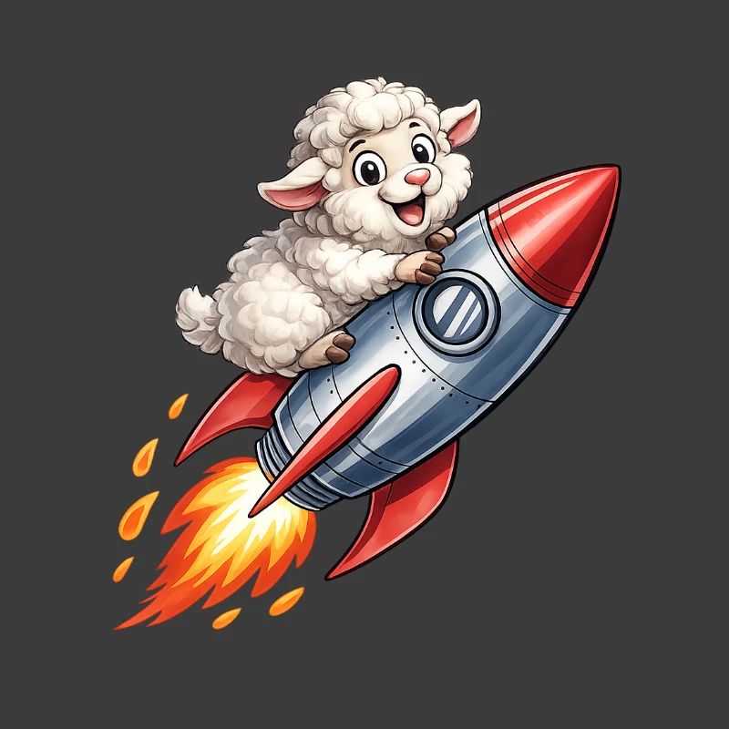 Wool sheep on rocket flight
