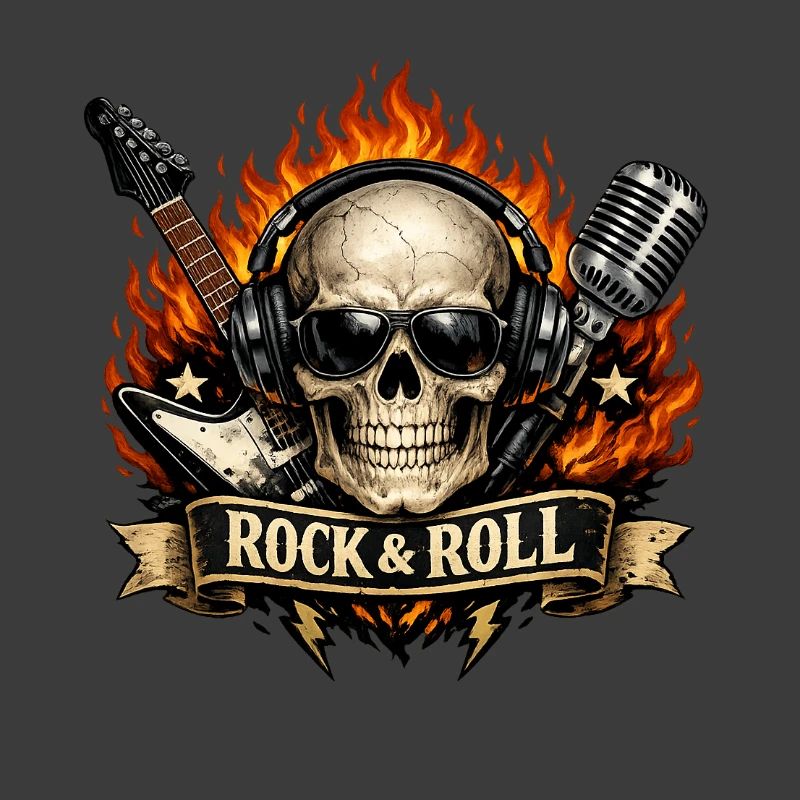 Flammen Schädel Rockprint