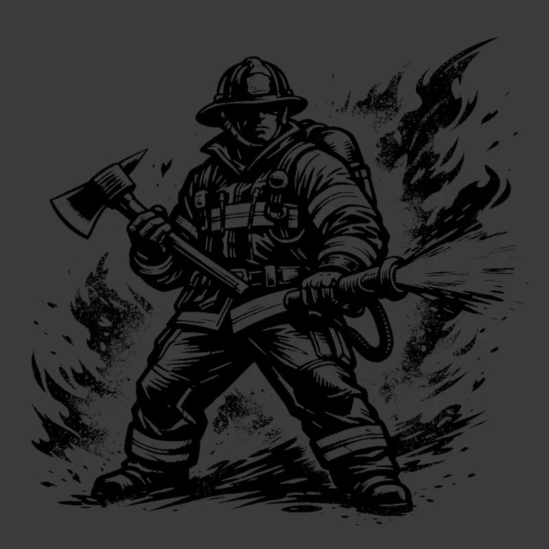 Heroic Firefighter Comic Style Black White