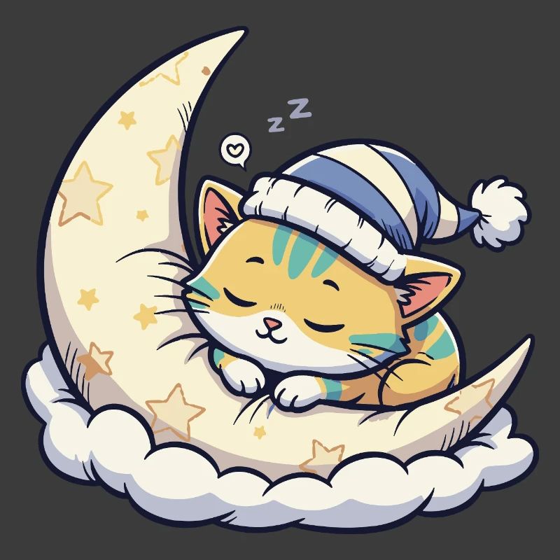 Moon cat dreaming on starry moon