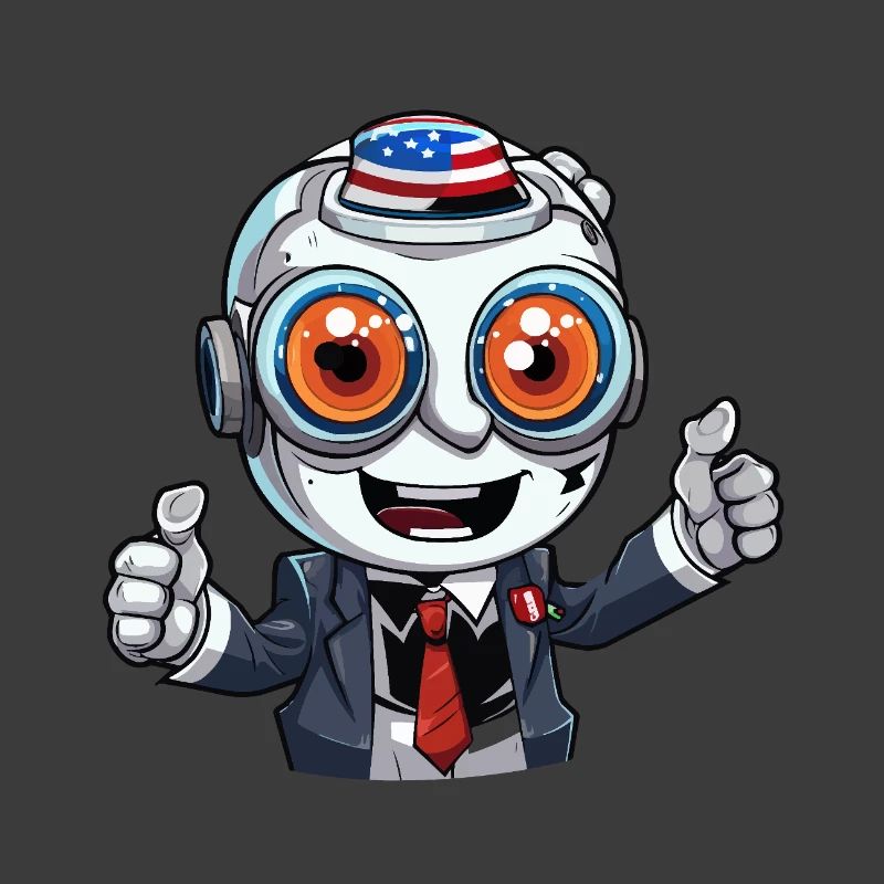 Robot mascot with flag hat