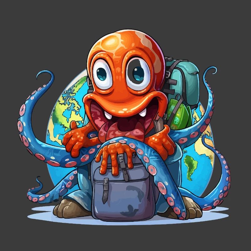 Reise-Oktopus mit Weltkugel