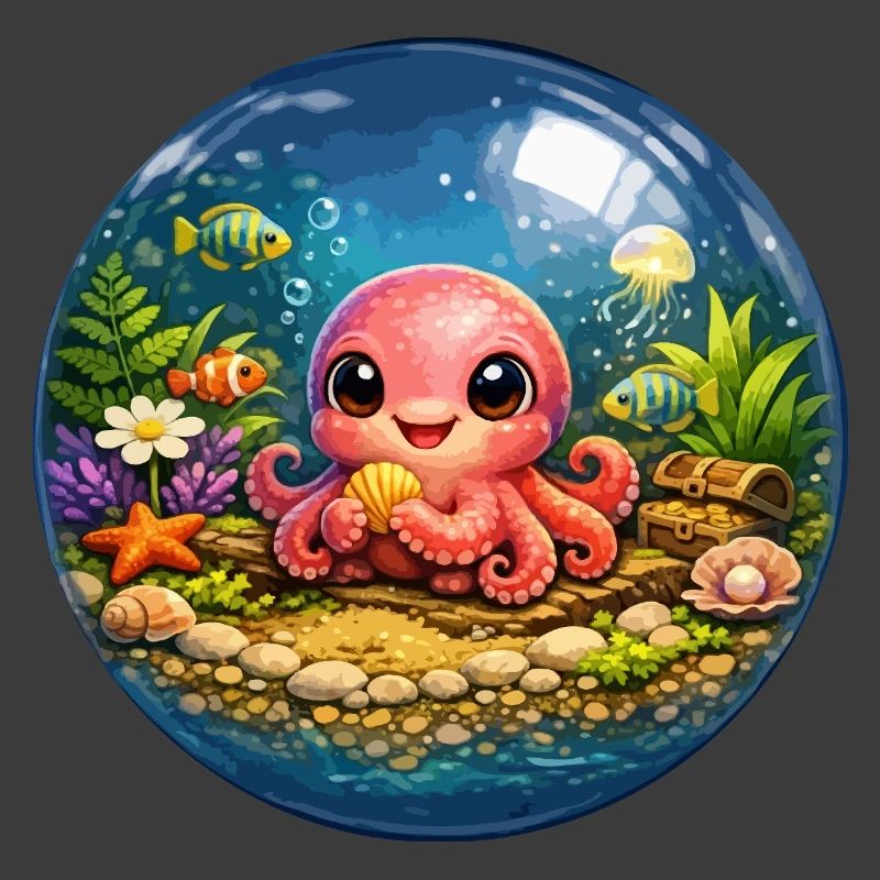 Colorful octopus in bubbles