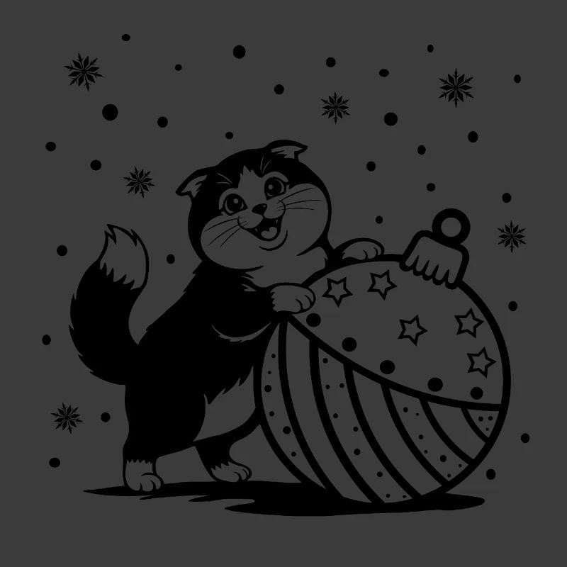 Chat mignon et duveteux avec une grosse babiole de Noël