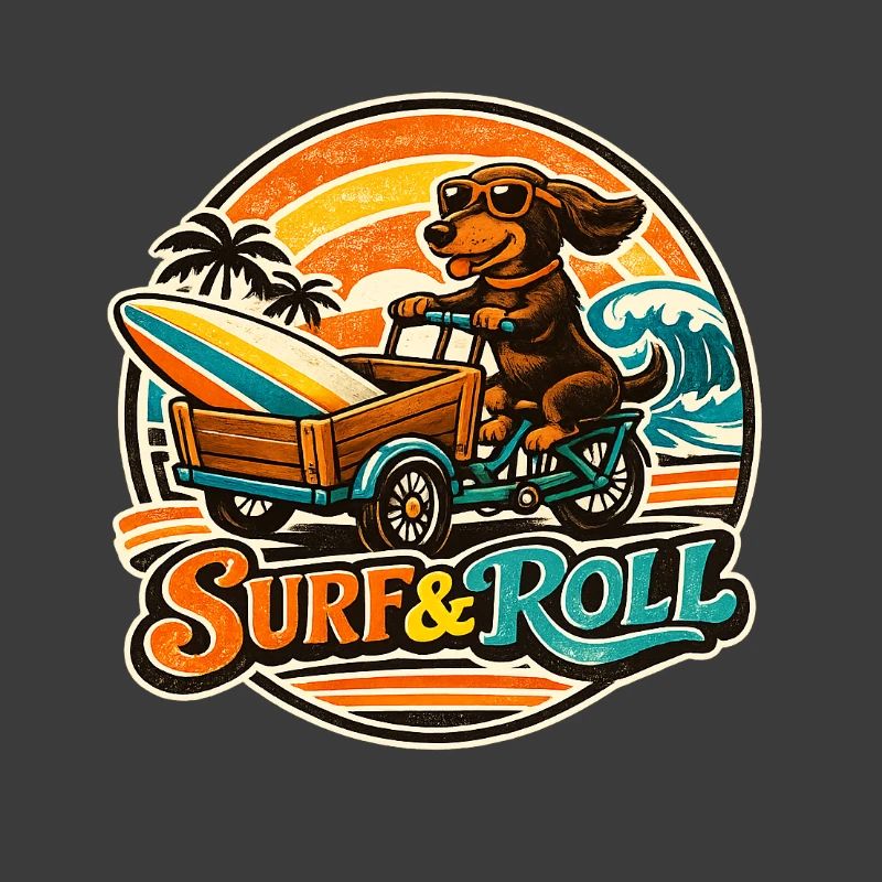 Surf & Roll Dackel mit Surfbrett