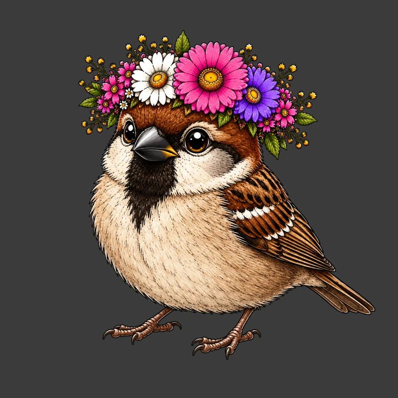 Oiseau décoré de fleurs