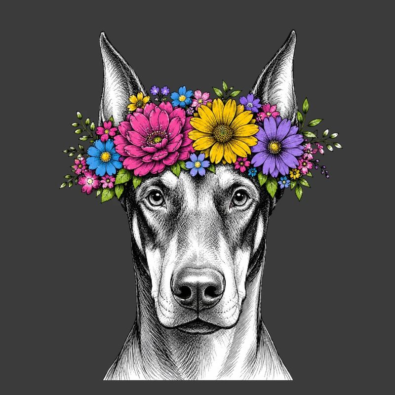 Hund mit Blumenkrone
