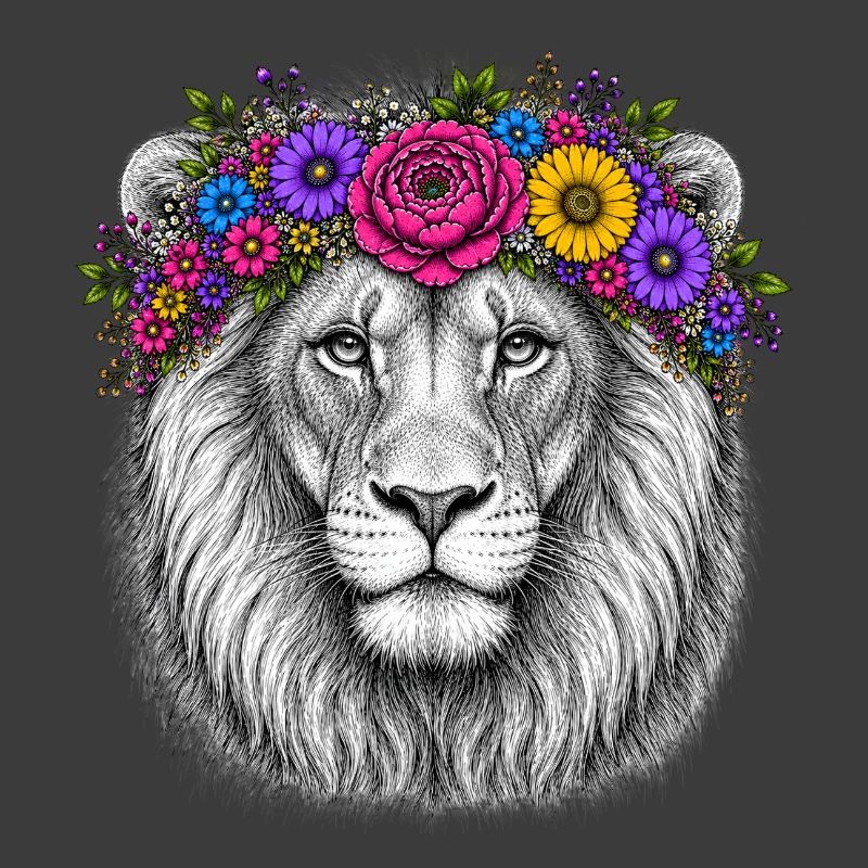 Löwenkopf mit Blumenkranz