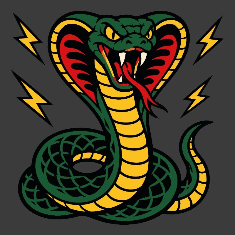 Cobra féroce avec éclairs style tattoo