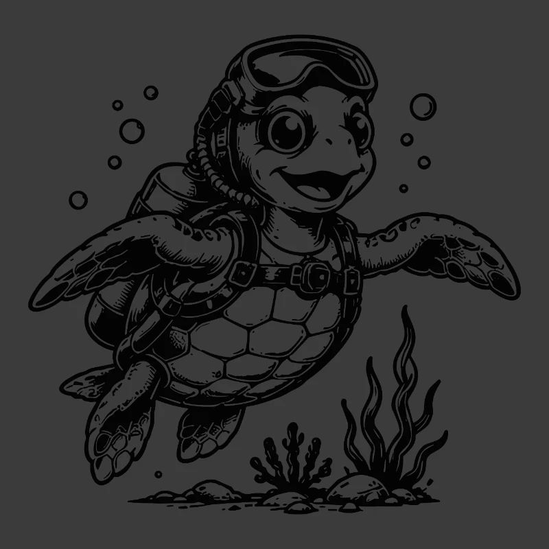 Plongeur tortue avec bouteille d’oxygène