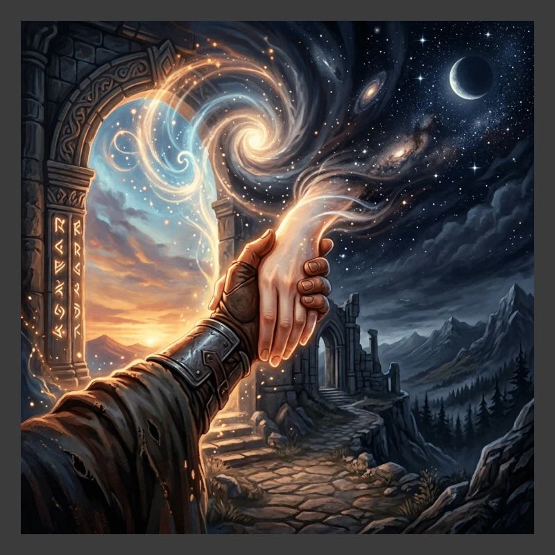 Poignée de main céleste - Art de portail fantastique