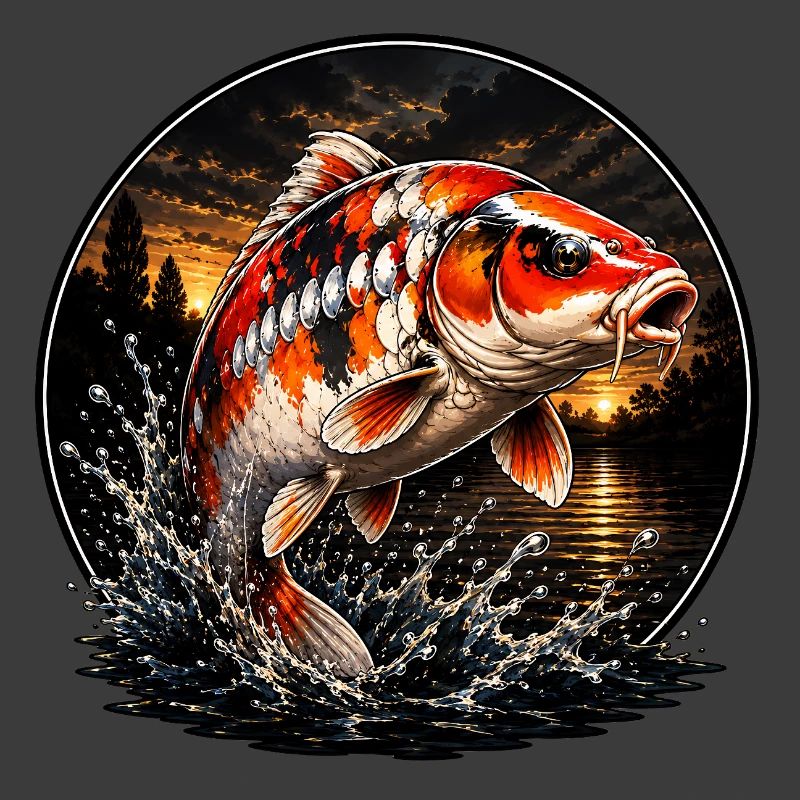 Rot-Weiß-Koi-Karpfen-Sonnenuntergangsdesign