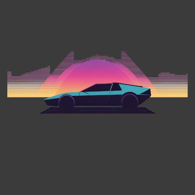 Synthwave Auto Outrun Grid Sunset 80s