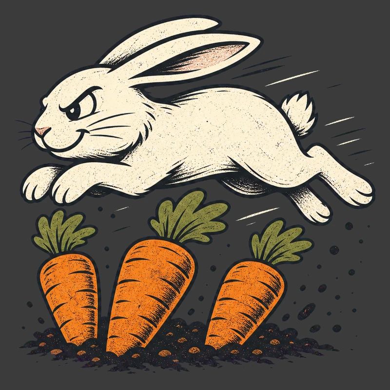 Springender Hase mit Karotten