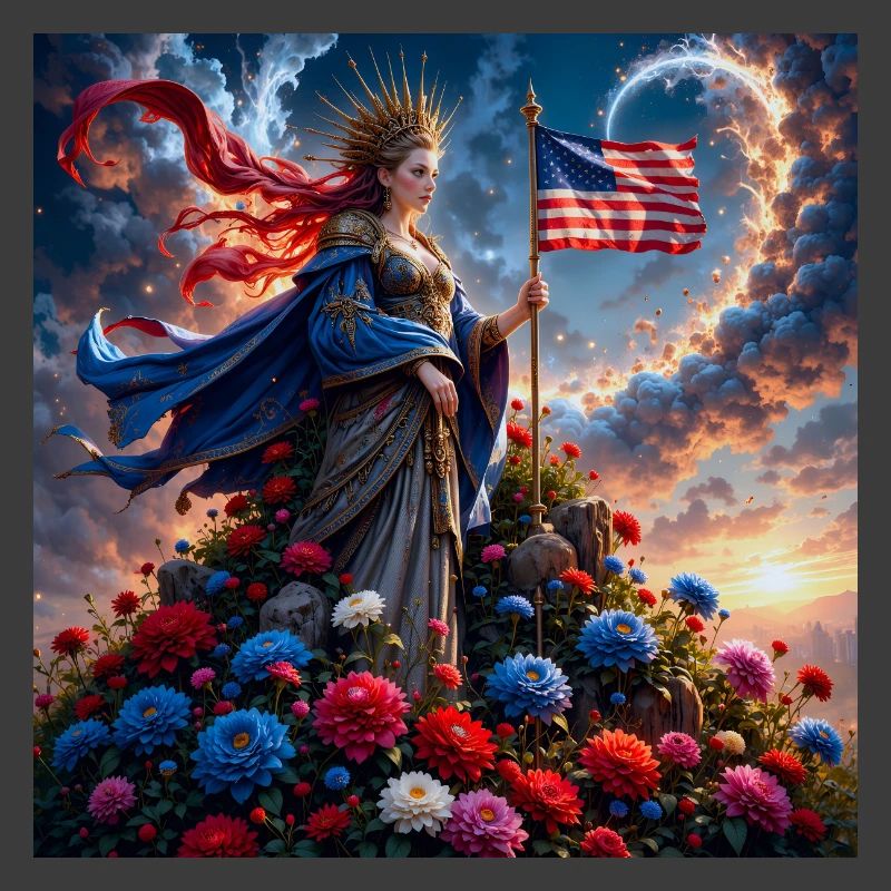 Déesse florale avec drapeau américain