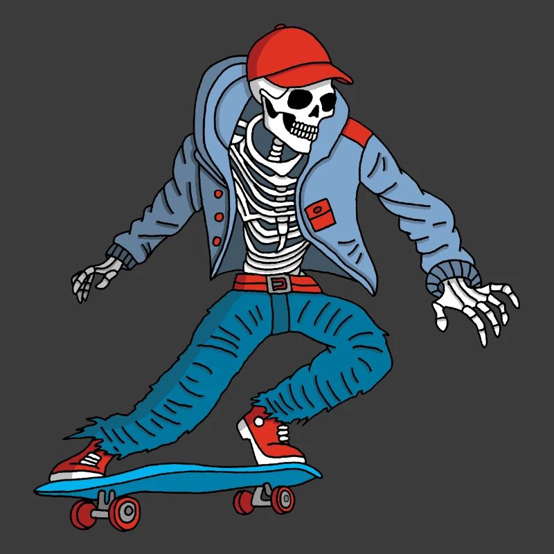 Skeleton on a skateboard