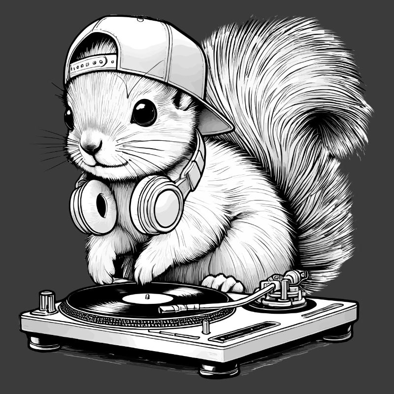 cooles Eichhörnchen-Motiv als DJ mit Kopfhörer