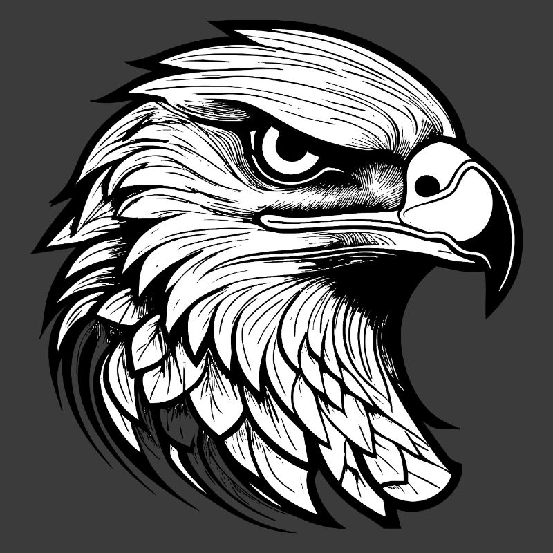 Detailed eagle head design in black and white