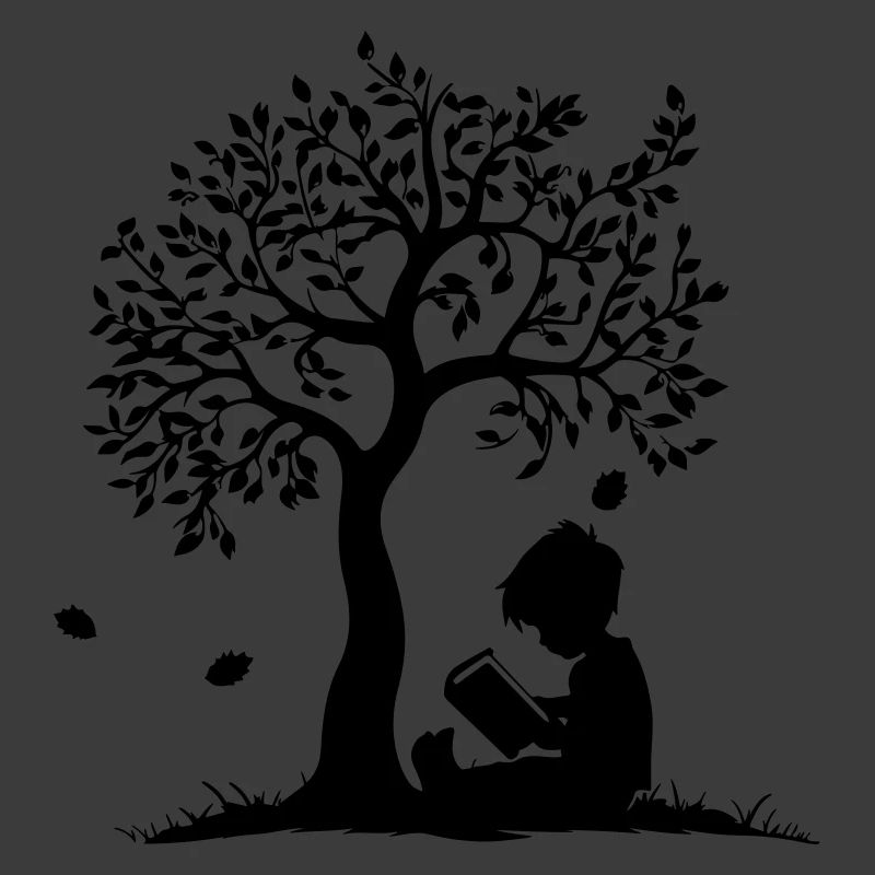 Kind liest unter Baum