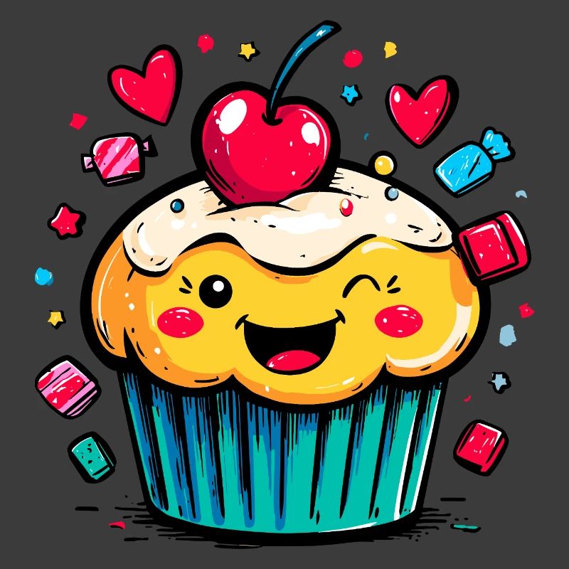 Kawaii Cupcake mit Kirschgesicht