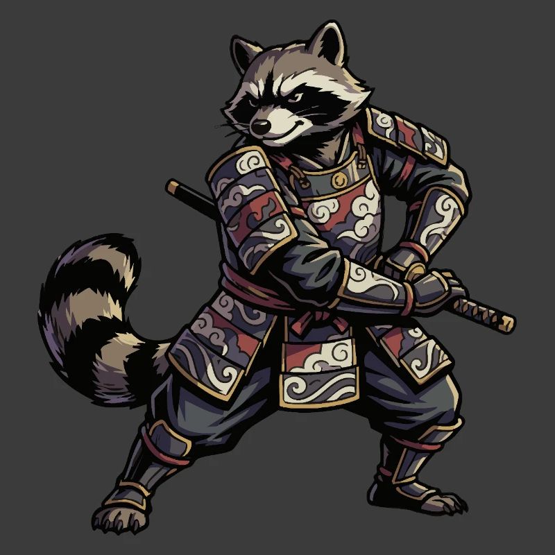 Waschbär Samurai mit Katana
