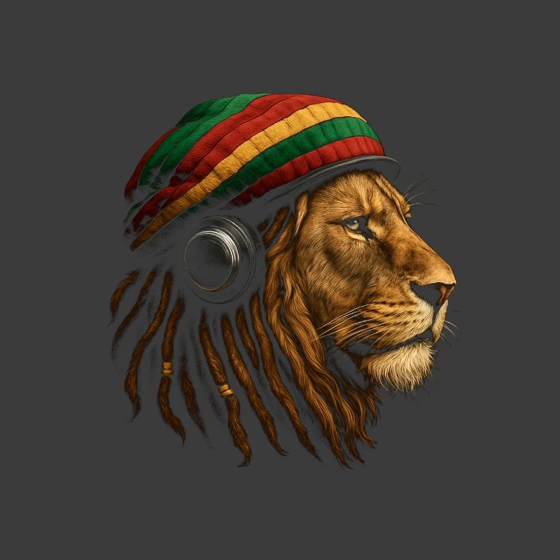 Löwe mit Rastafari Kopfhörer