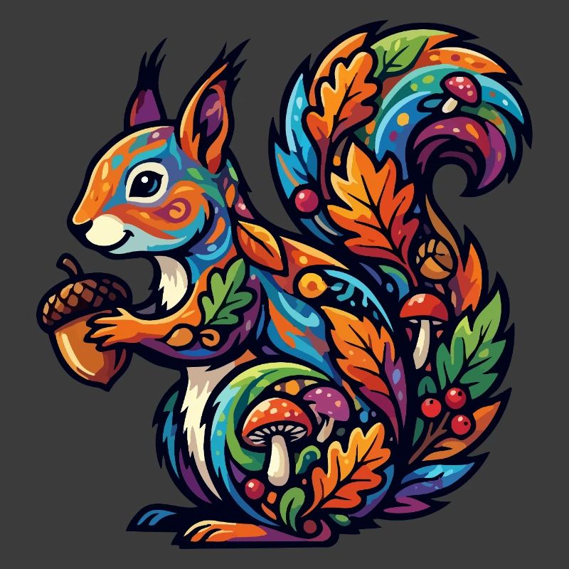 Buntes Eichhörnchen Herbstzauber Nuss Waldbewohner