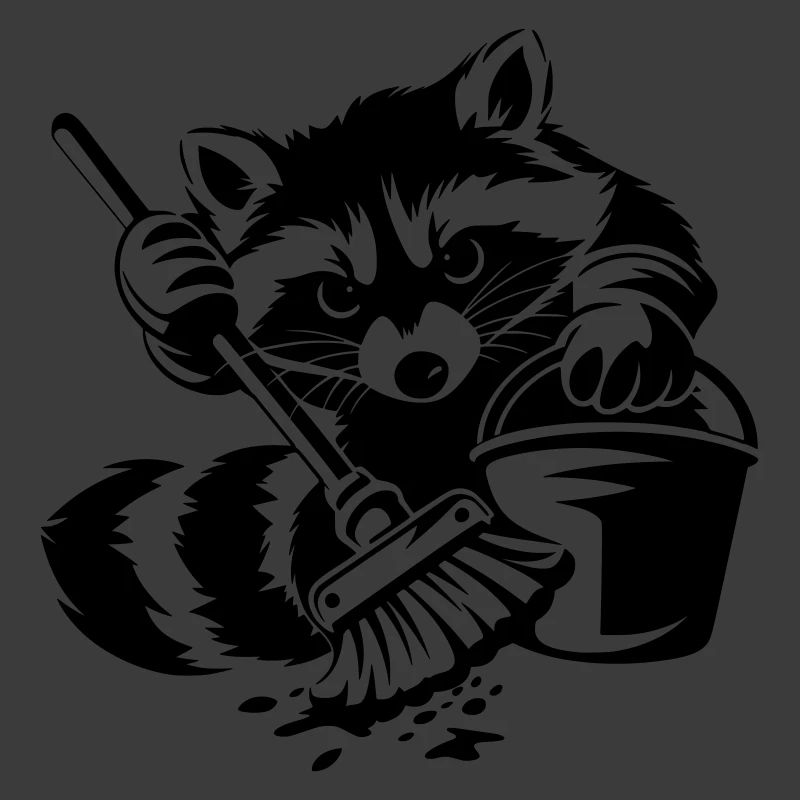 Waschbär mit Eimer & Mopp