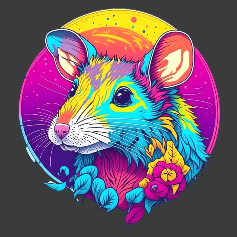 Psychedelische Neonratte mit Blüten
