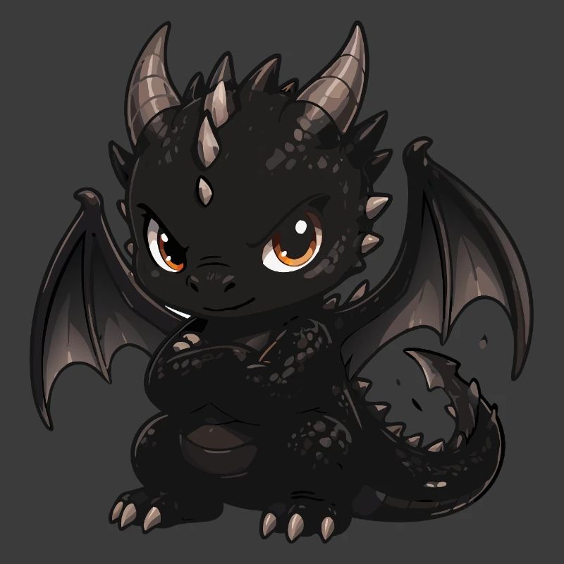 Schwarzer Drachen-Chibi mit Flügeln