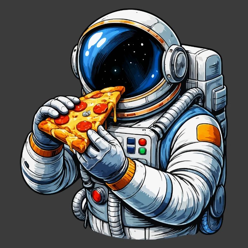 Astronaut beim Pizza essen