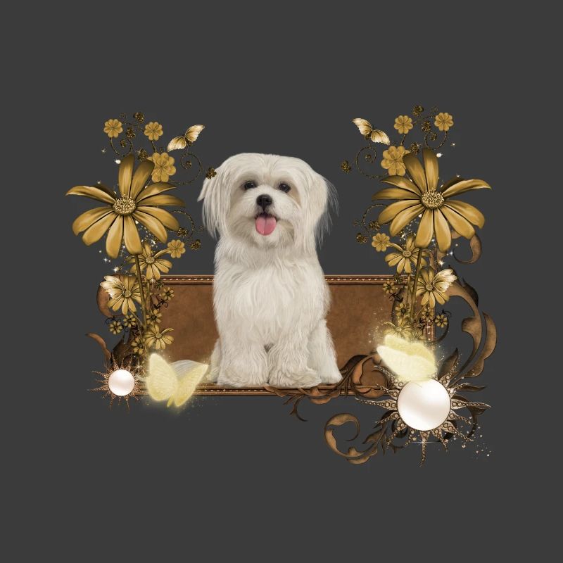Chiot maltais mignon avec des fleurs