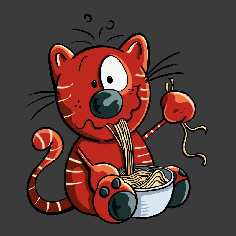 Katze genießt Spaghetti