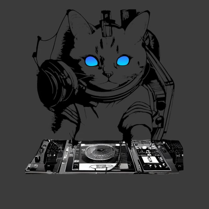 DJ cat avec table de mixage