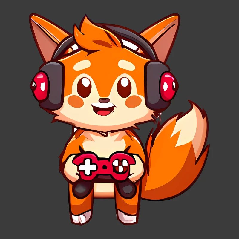 00237 roter Fuchs mit Kopfhörer und Controller