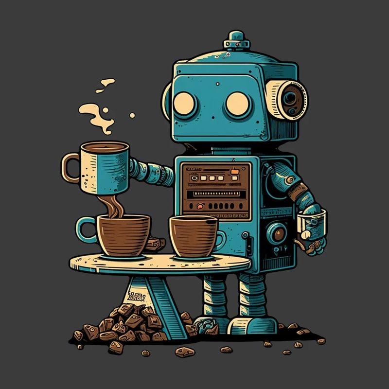 Tin robot makes coffee