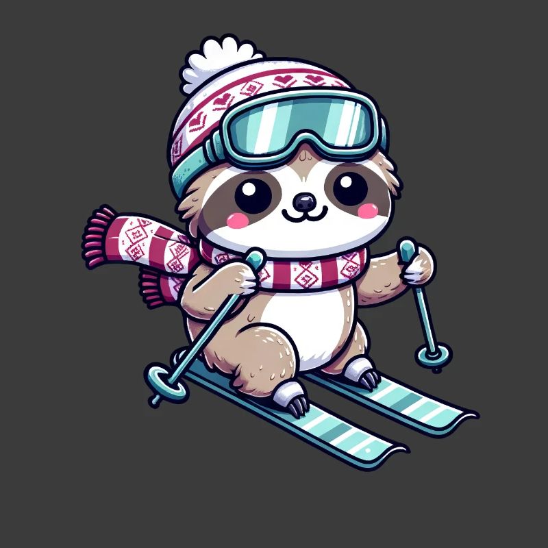 Cute Comic Sloth Skiing