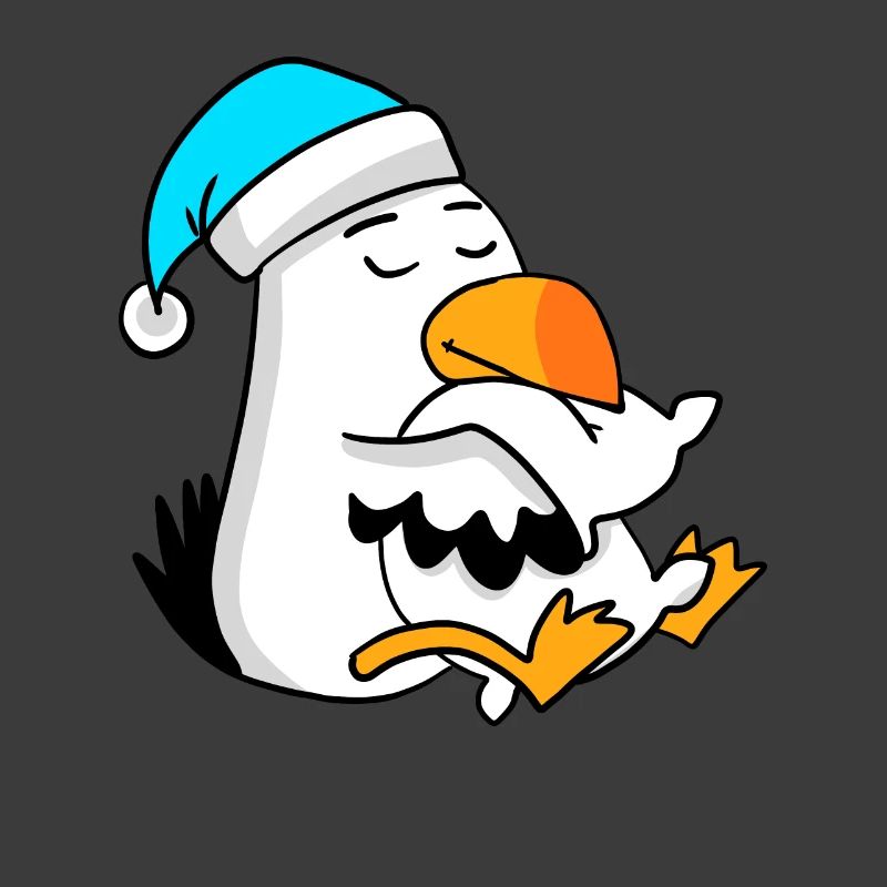 Seagull with pillow and sleepy cap