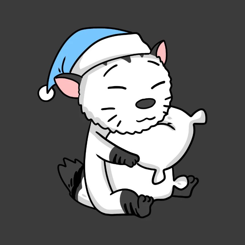 Sleeping Tired - Cat with Pillow and Sleepy Cap