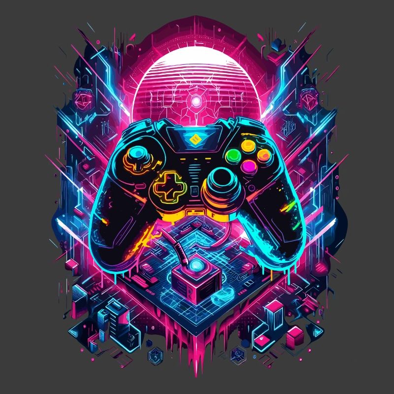 Vibrant Cyberpunk Gaming Controller Graphics