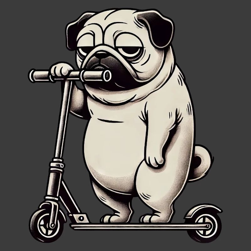 Lustiger Mops Roller Scooter Kickroller Grumpy