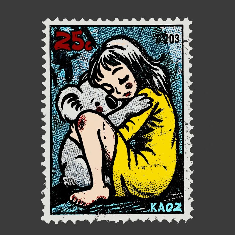 Mädchen mit Koala auf einer Briefmarke