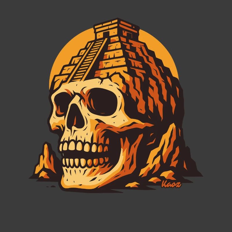 Skull with temple and sunset