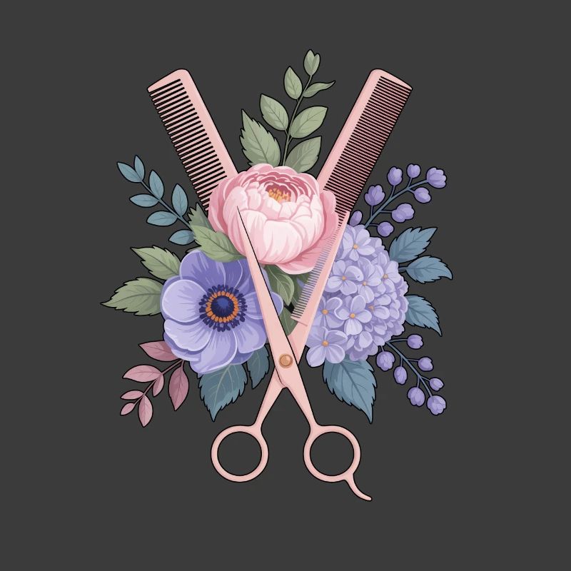 Friseur Schere Kamm Blumen