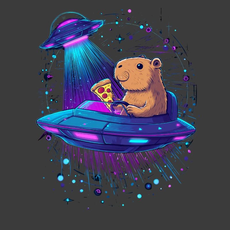 Capybara mit Pizza im UFO