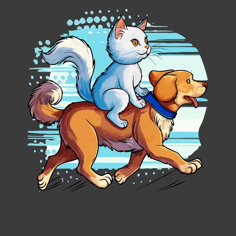 KATZE REITET AUF HUND