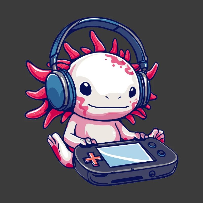 Axolotl mit Kopfhörern und Gaming-Controller