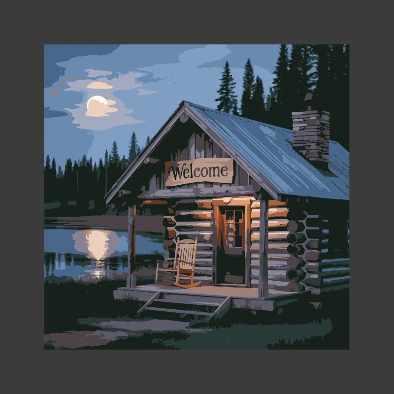Rustikale Seehütte Nachtszene