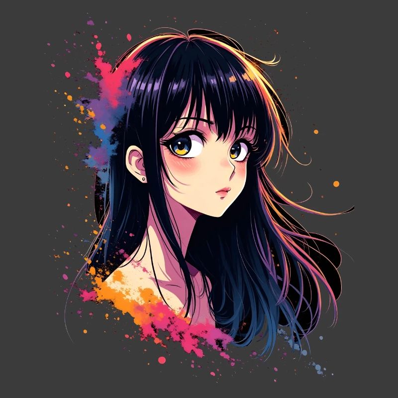 Fille d’anime avec explosion de couleurs